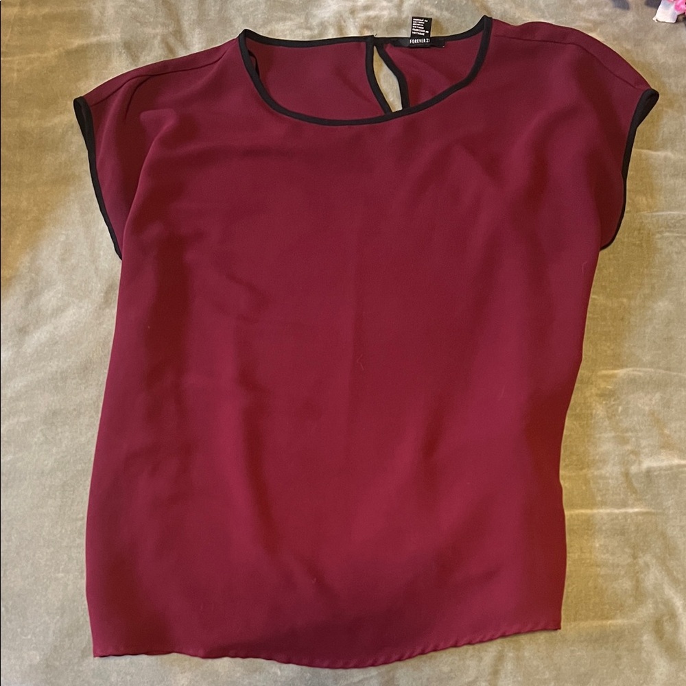 Forever 21 Maroon Blouse with Black Trim